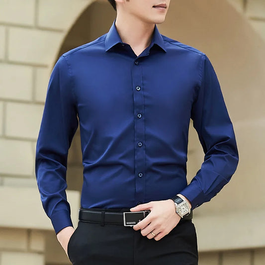 Men Solid Color Business Shirt - Plus Size