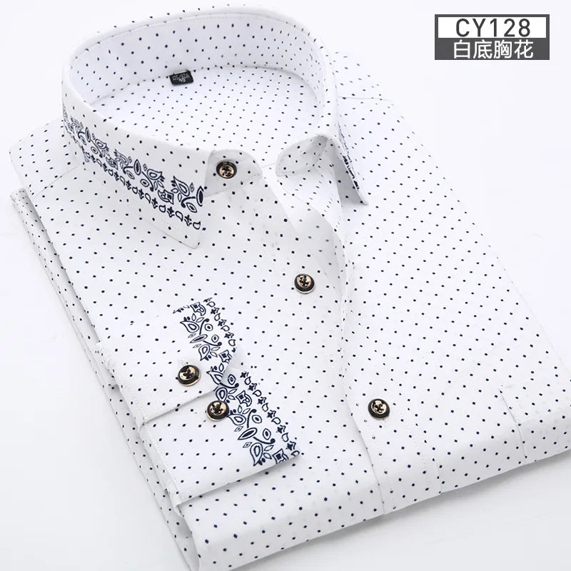 Men Printed Long Sleeve Business Shirt - Non-Iron
