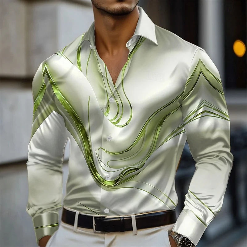 Men Abstract Liquid Art Satin Shirt