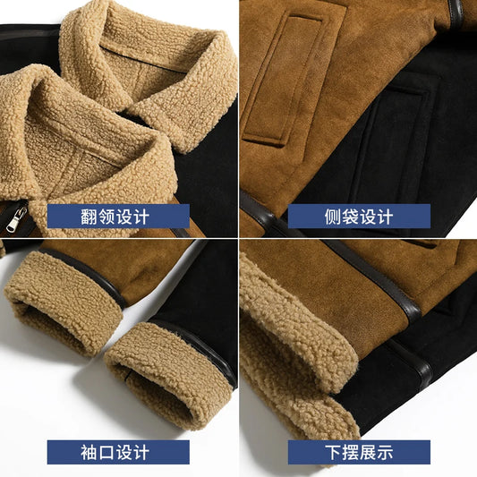 Men Fleece Lined Faux Leather Pilot Jacket