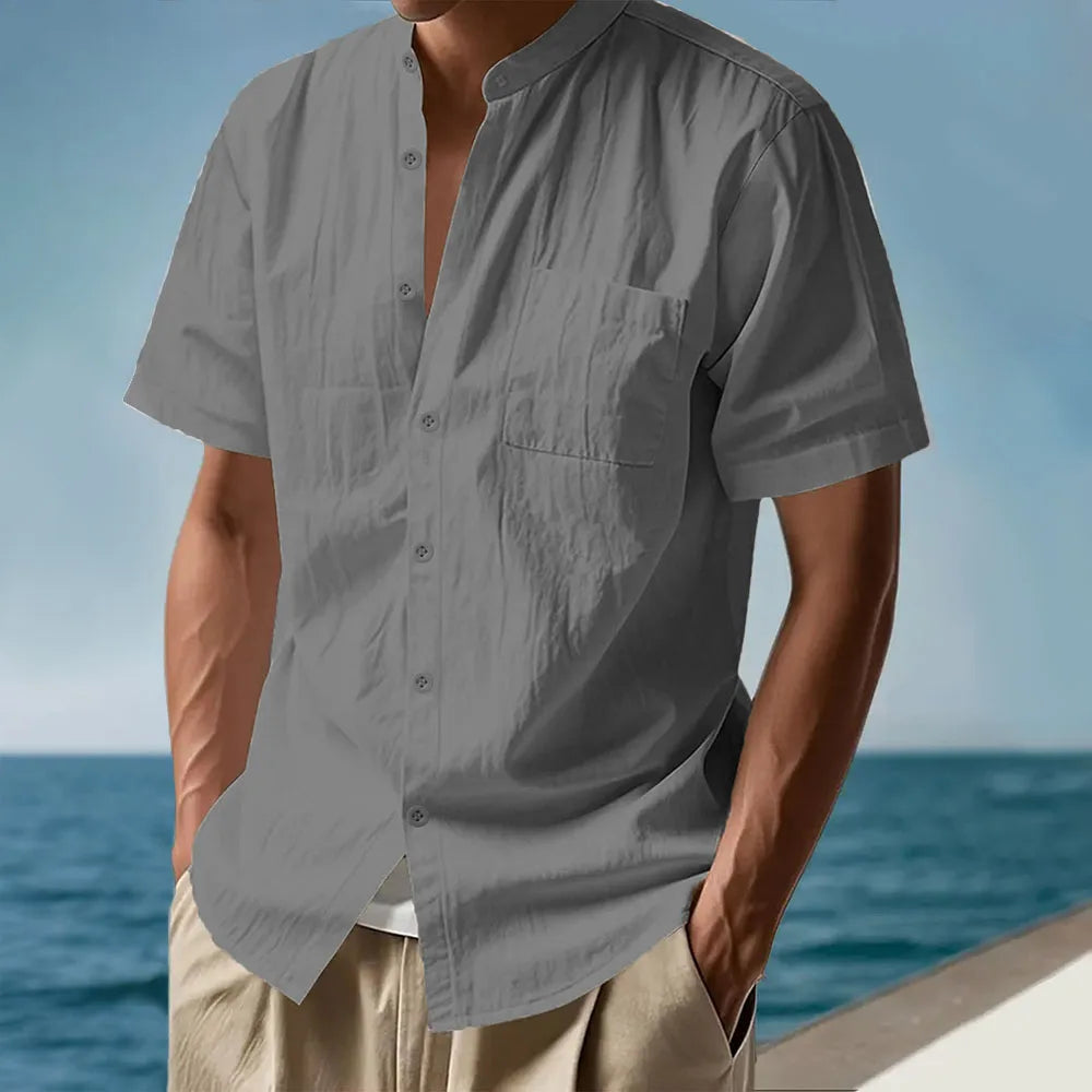 Men Cotton Linen Short Sleeve Shirt