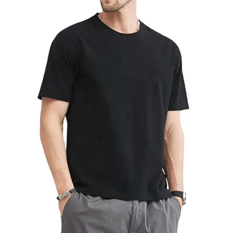 Men Cotton Solid Color T-Shirt - Plus Size