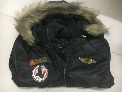 Men Hooded Military Bomber Jacket With Wool Lining