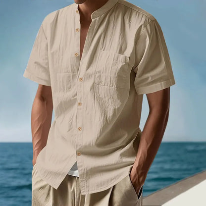 Men Cotton Linen Short Sleeve Shirt