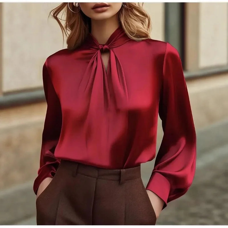 Women's Elegant Hollow Out Long Sleeve Shirt - Slimming Office Blouse