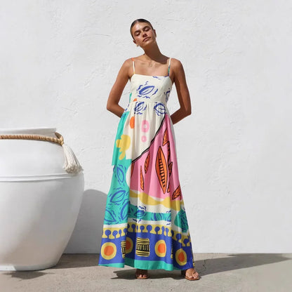 Women's Bohemian Halter Maxi Dress - Printed Beach Vacation Dress