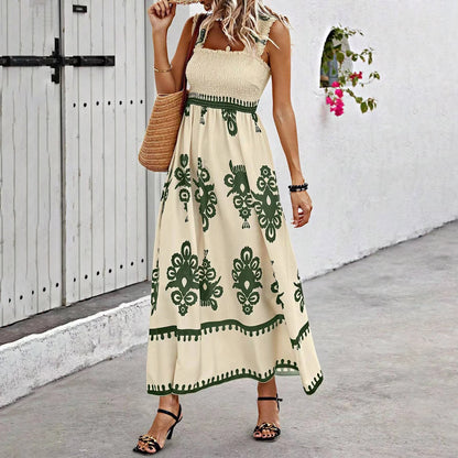 Women's Ethnic Print Sling Maxi Dress - Tropical Sleeveless Summer Dress