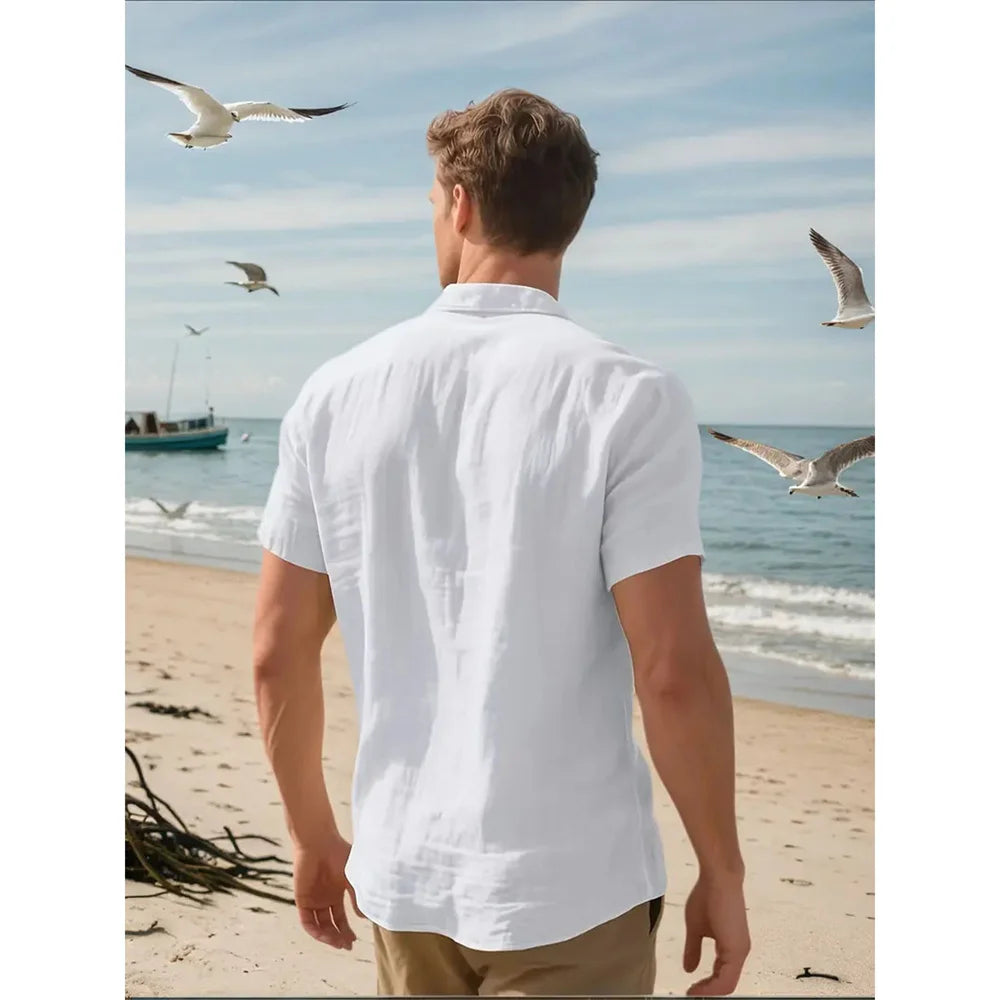Men Cotton Linen Short Sleeve Shirt