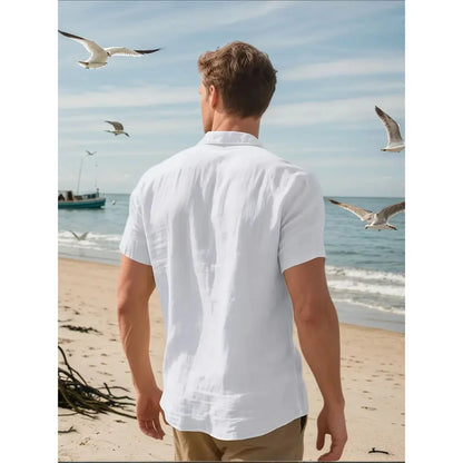 Men Cotton Linen Short Sleeve Shirt