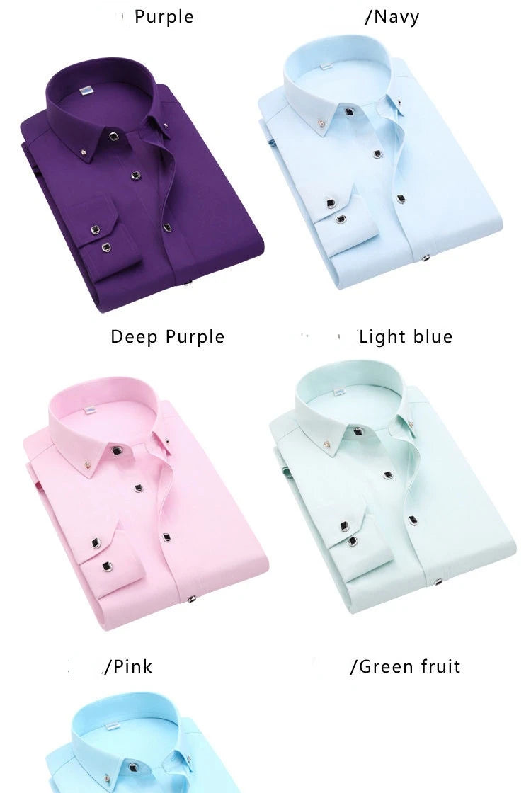 Men Solid Color Long Sleeve Button Down Shirt