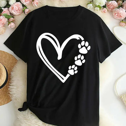Women's Heart Print T-Shirt - Oversized Summer Cotton Top