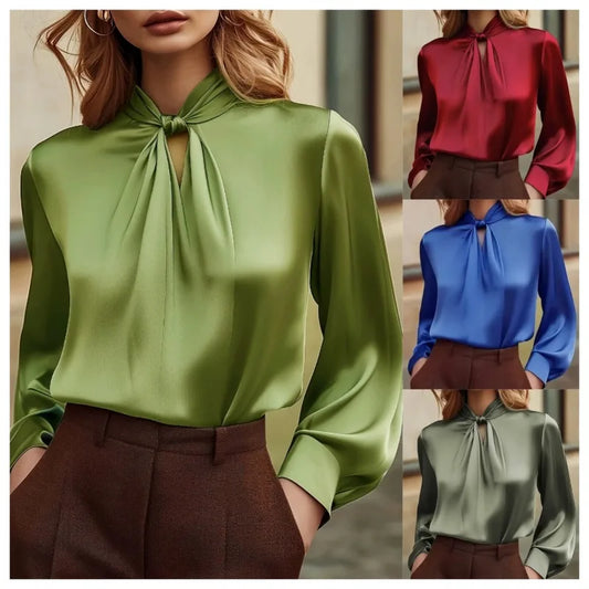 Women's Elegant Hollow Out Long Sleeve Shirt - Slimming Office Blouse