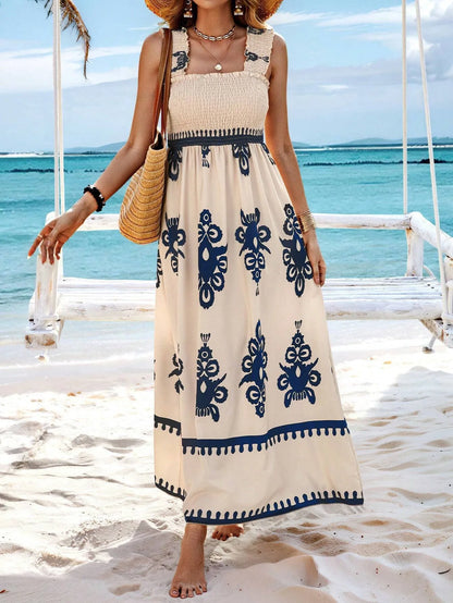 Women's Ethnic Print Sling Maxi Dress - Tropical Sleeveless Summer Dress
