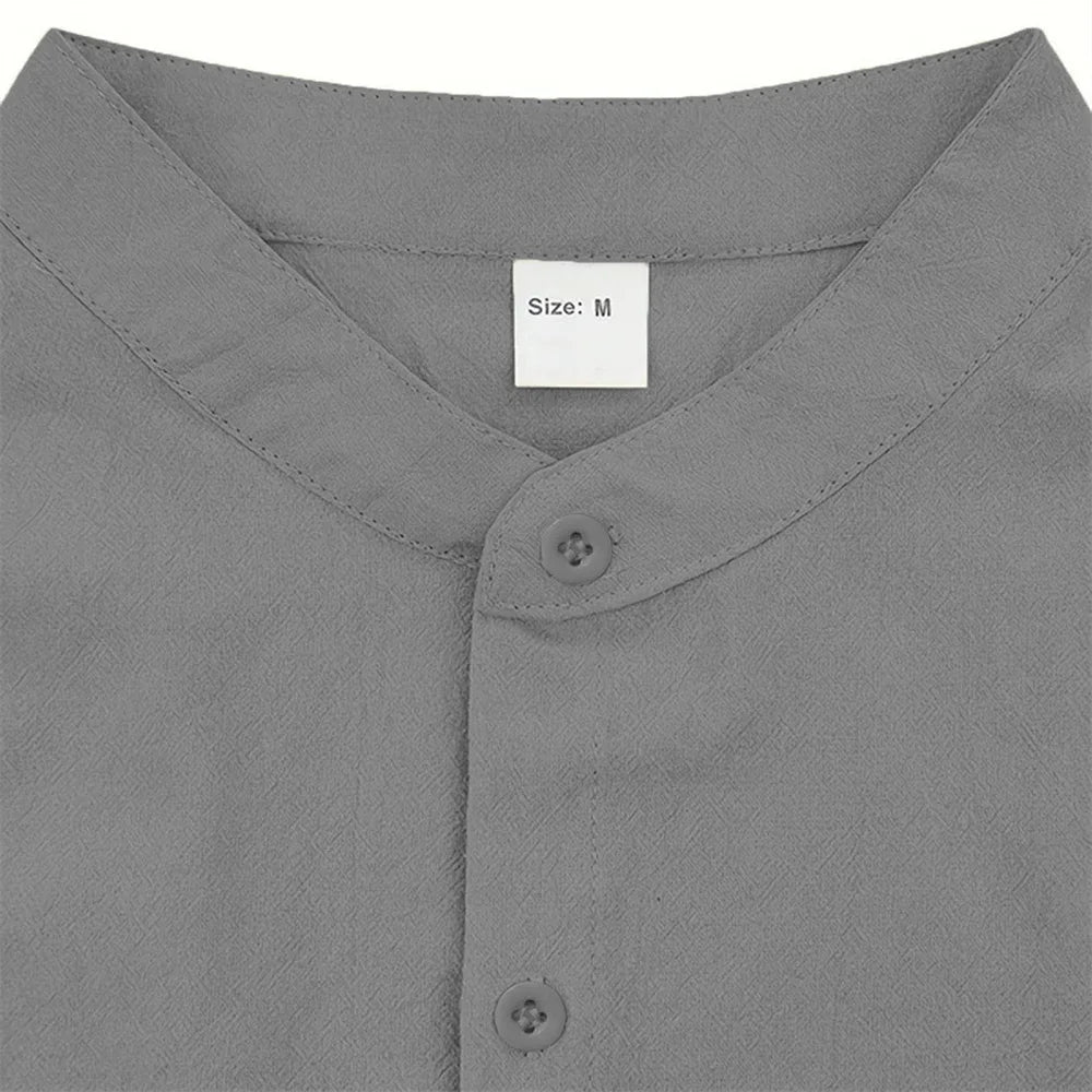 Men Cotton Linen Short Sleeve Shirt
