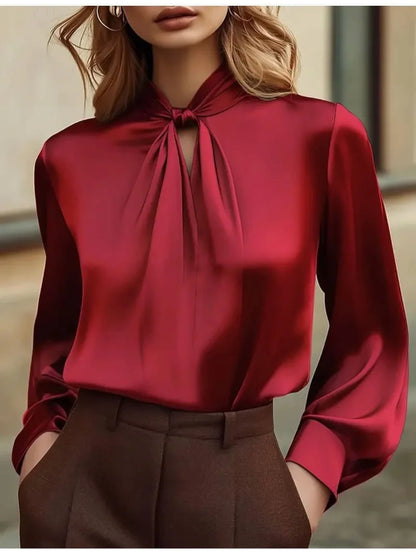 Women's Elegant Hollow Out Long Sleeve Shirt - Slimming Office Blouse