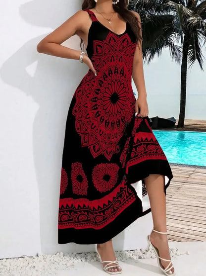 Women's Plus Size Bohemian Suspender Dress - Backless Summer Maxi Dress