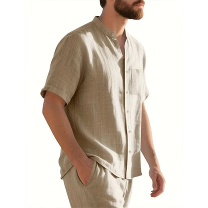 Men Cotton Linen Short Sleeve Shirt
