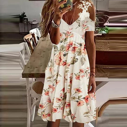 Women's Lace V-Neck Suspender Dress - White Summer Mini Dress