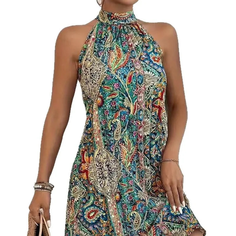 Women's Off-Shoulder Bohemian Dress - A-Line Mid-Length Beach Dress