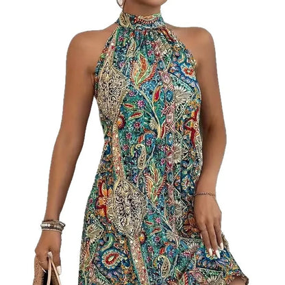 Women's Off-Shoulder Bohemian Dress - A-Line Mid-Length Beach Dress