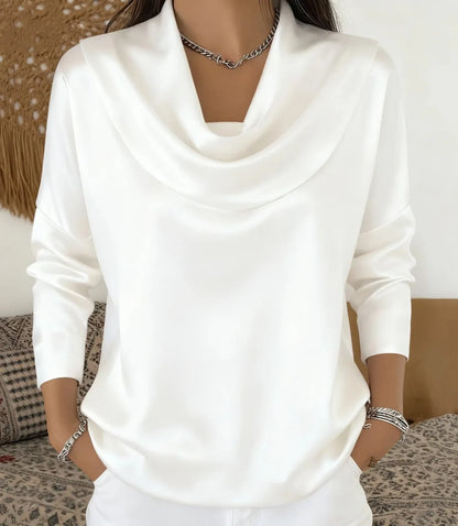 Women's Satin Swing Collar Shirt - Versatile Long Sleeve Blouse