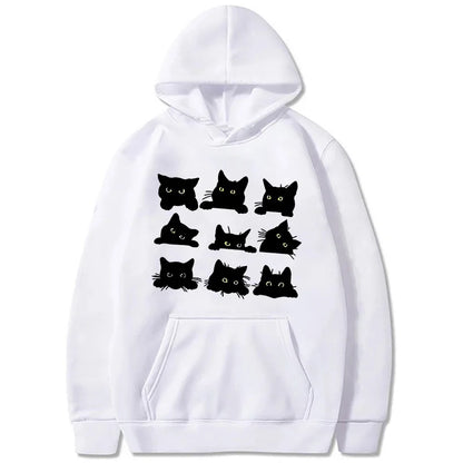 Women's Cute Black Kitty Hoodie - Kawaii Cat Print Sweatshirt