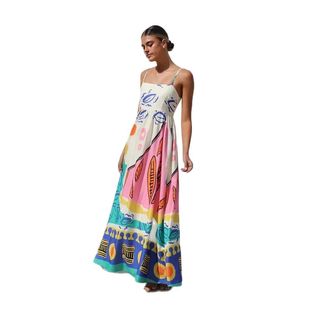 Women's Bohemian Halter Maxi Dress - Printed Beach Vacation Dress