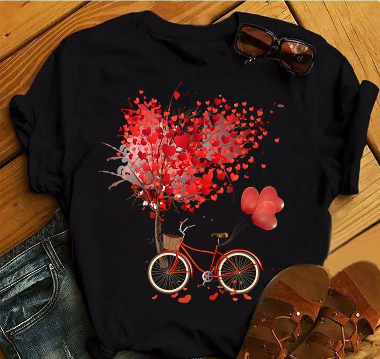 Women's 3D Rose Print T-Shirt - Casual Summer Cotton Top
