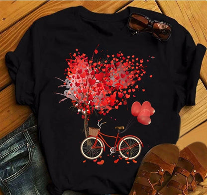 Women's 3D Rose Print T-Shirt - Casual Summer Cotton Top
