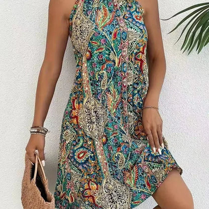 Women's Off-Shoulder Bohemian Dress - A-Line Mid-Length Beach Dress
