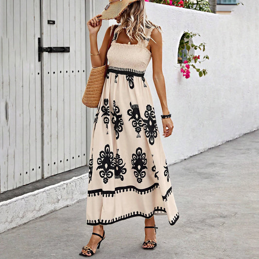 Women's Ethnic Print Sling Maxi Dress - Tropical Sleeveless Summer Dress