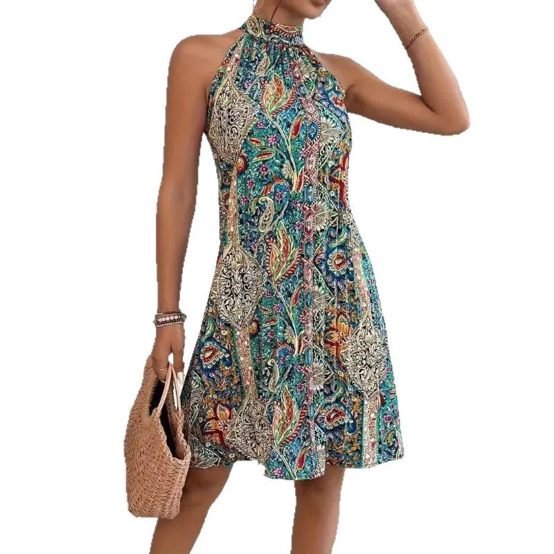 Women's Off-Shoulder Bohemian Dress - A-Line Mid-Length Beach Dress