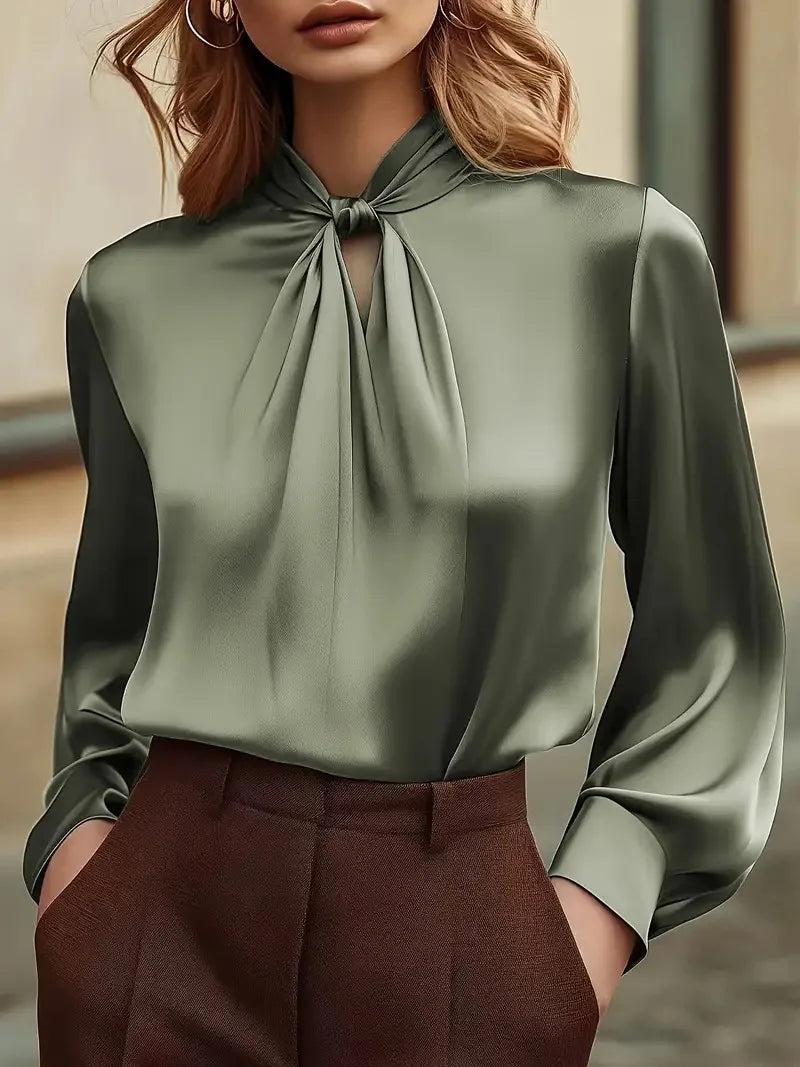 Women's Elegant Hollow Out Long Sleeve Shirt - Slimming Office Blouse
