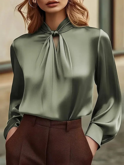 Women's Elegant Hollow Out Long Sleeve Shirt - Slimming Office Blouse