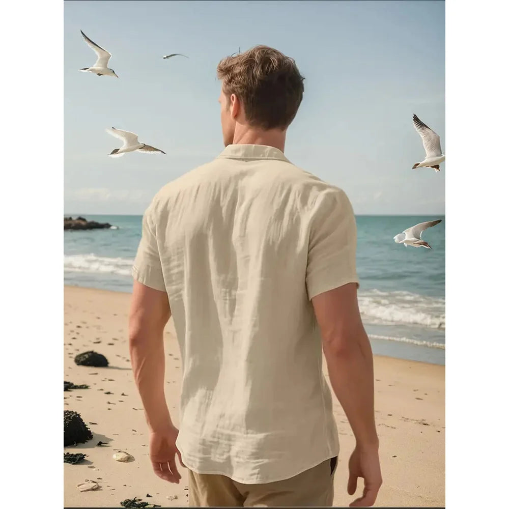 Men Cotton Linen Short Sleeve Shirt