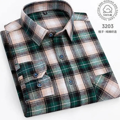 Men 100% Cotton Long Sleeve Plaid Shirt - Plus Size