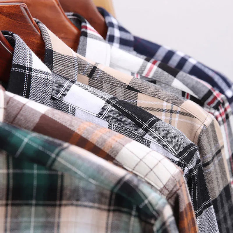 Men 100% Cotton Long Sleeve Plaid Shirt - Plus Size
