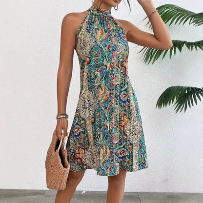 Women's Off-Shoulder Bohemian Dress - A-Line Mid-Length Beach Dress