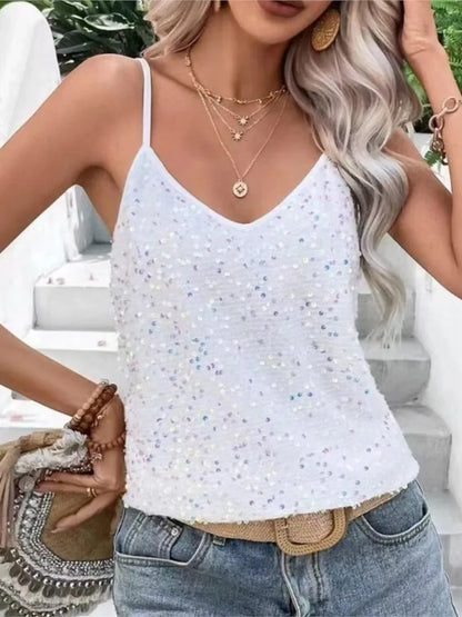 Women's Sequin Spaghetti Strap Top - Elegant Party Cami