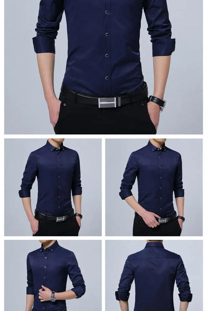 Men Solid Color Long Sleeve Button Down Shirt