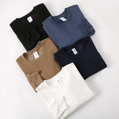 Men's Business Casual Long Sleeve T-Shirt - Solid Colour O-Neck Top