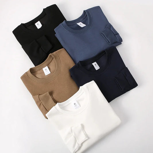 Men's Business Casual Long Sleeve T-Shirt - Solid Colour O-Neck Top