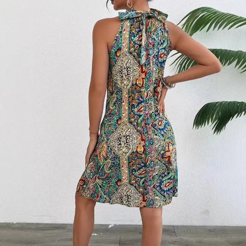 Women's Off-Shoulder Bohemian Dress - A-Line Mid-Length Beach Dress