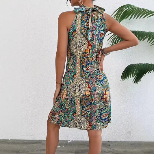 Women's Off-Shoulder Bohemian Dress - A-Line Mid-Length Beach Dress