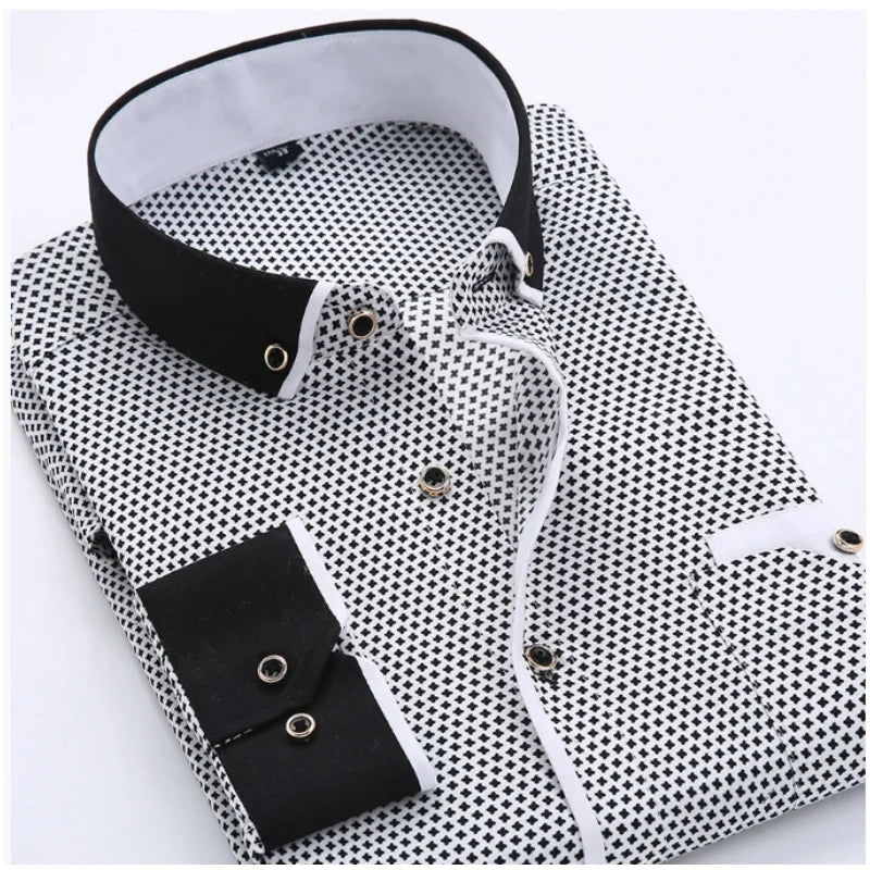 Men Printed Long Sleeve Dress Shirt