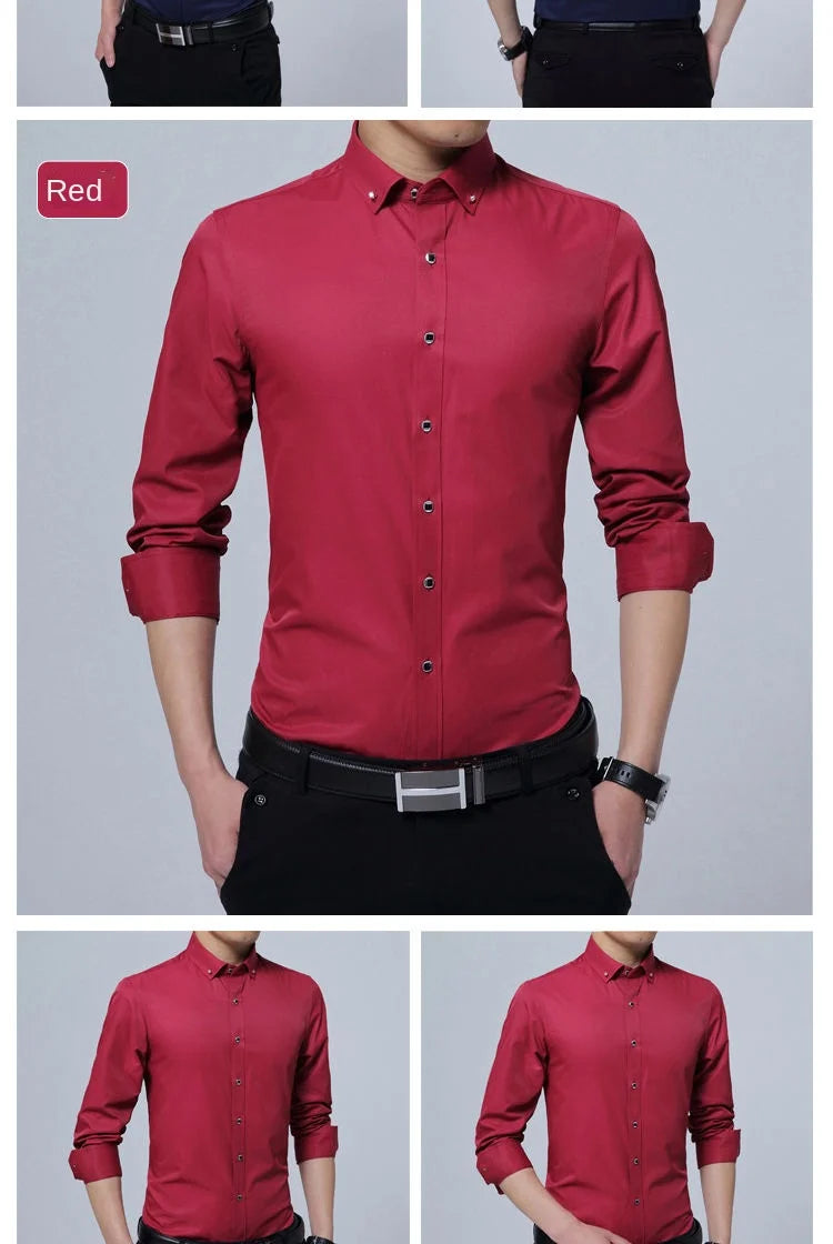 Men Solid Color Long Sleeve Button Down Shirt