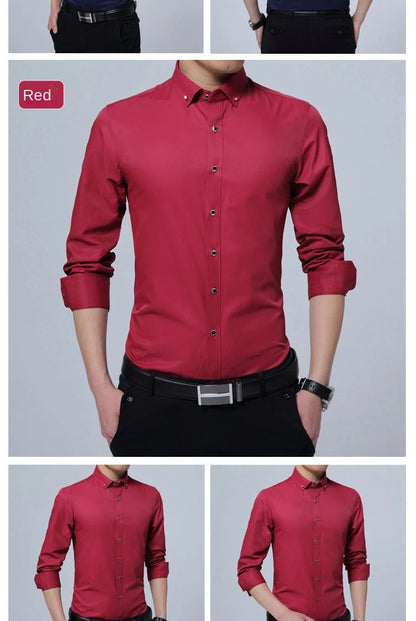Men Solid Color Long Sleeve Button Down Shirt