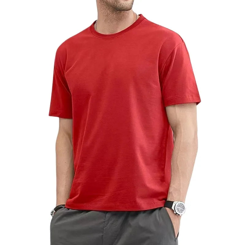 Men Cotton Solid Color T-Shirt - Plus Size
