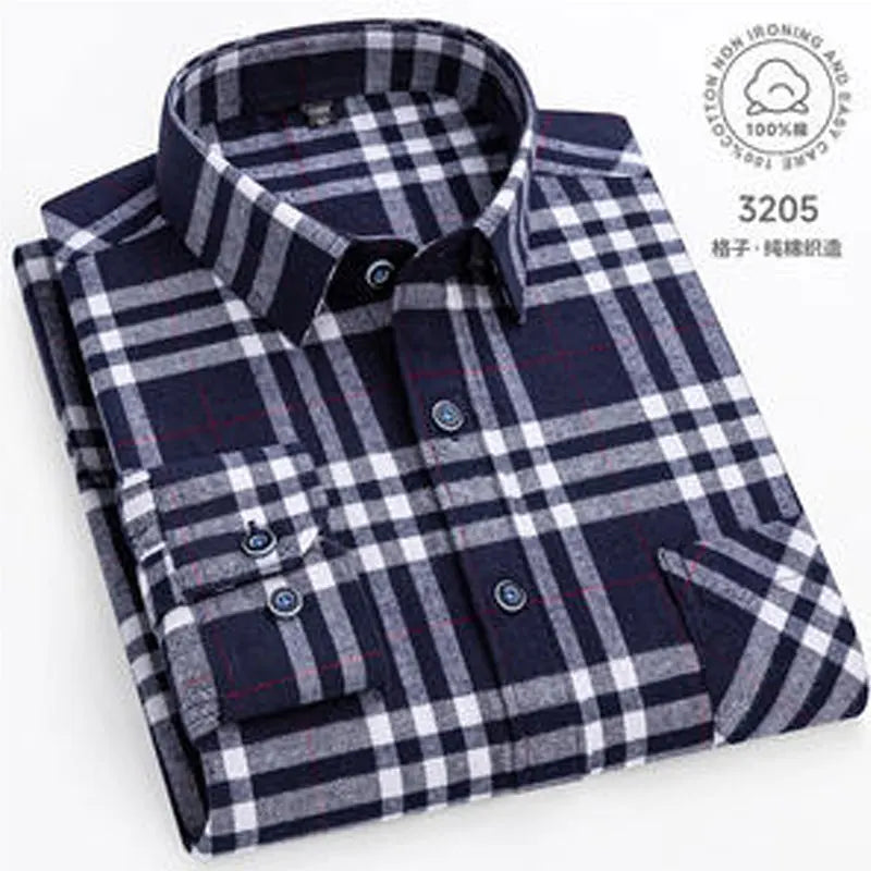 Men 100% Cotton Long Sleeve Plaid Shirt - Plus Size