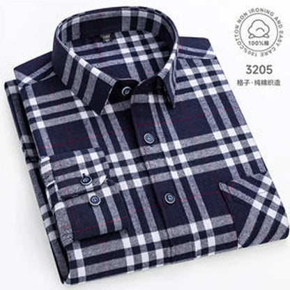 Men 100% Cotton Long Sleeve Plaid Shirt - Plus Size